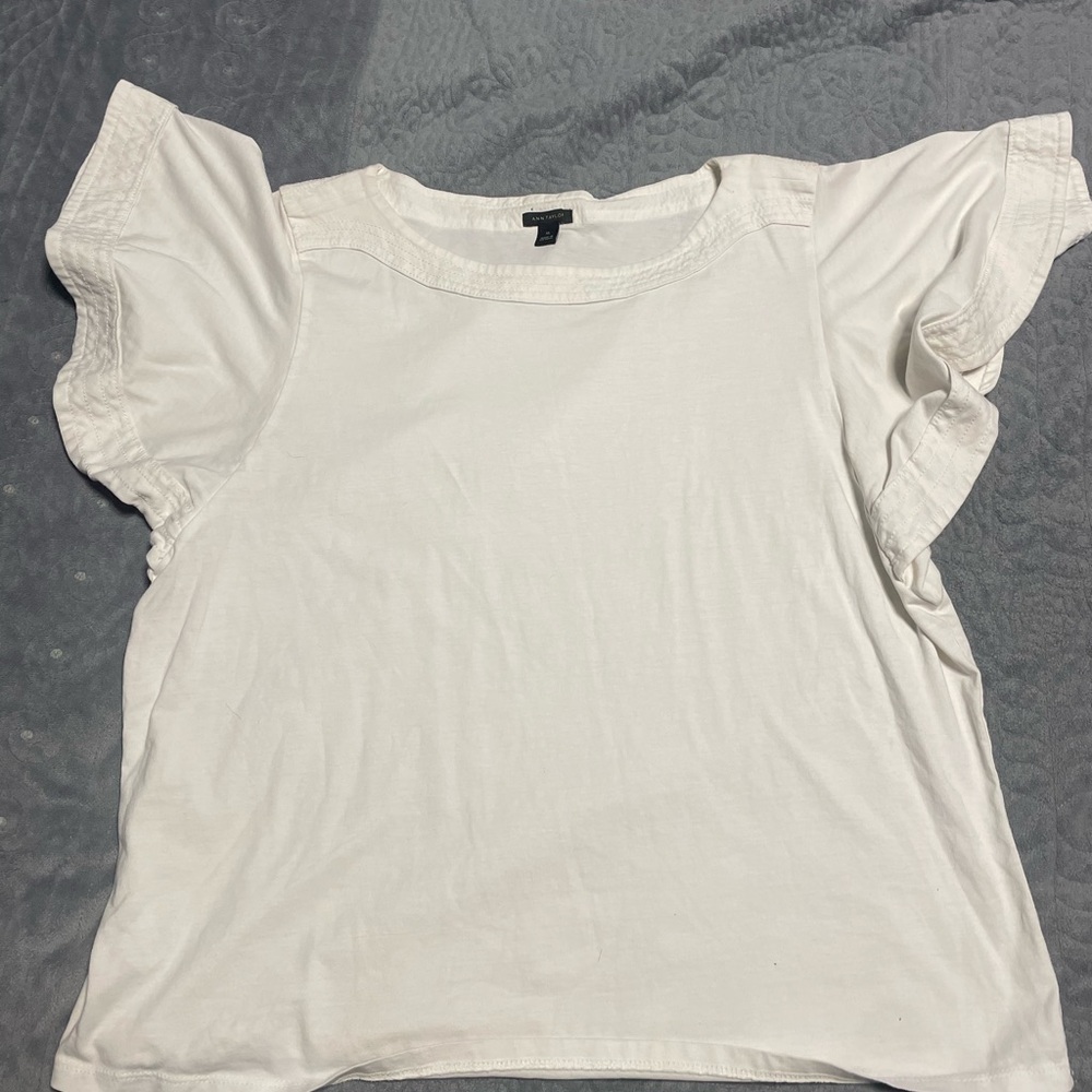 Ann Taylor White Blouse Ruffle Sleeve